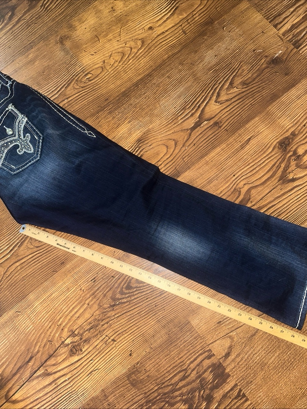 Rock Revival Leni Jeans Swarovski Dark Wash Jeans Y2K Easy Boot Cut Stretch 32 - Picture 7 of 9